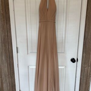 Azazie Tan Halter Maxi Dress